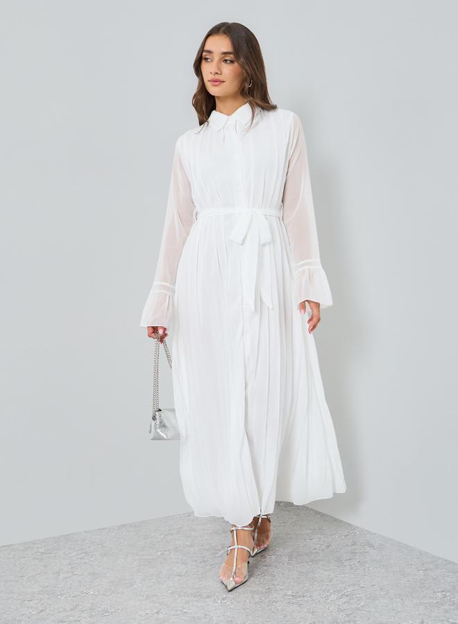 ستايلي فستان ميدي بياقة وكسرات - Image 5